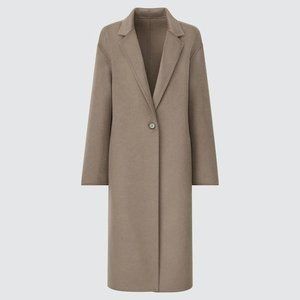 uniqlo wool blend long beige trench coat
